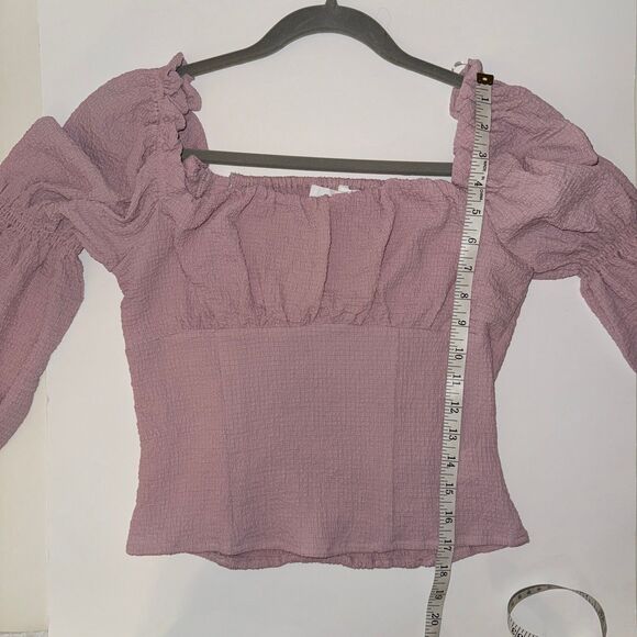 ASTR the Label Lilac Pink Puff Long Sleeve Ruched Bust Top Smocked Blouse sz M - Picture 10 of 13